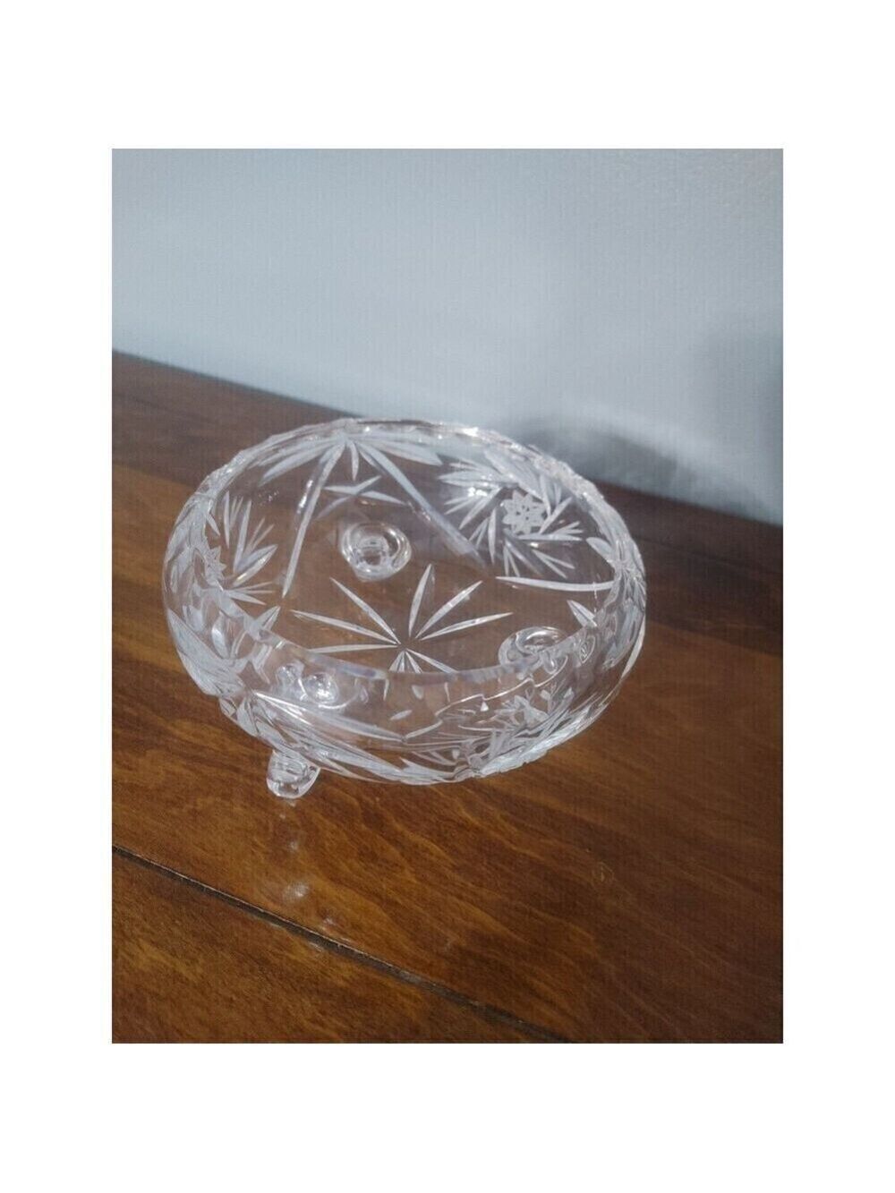 1960s Bohemian Czechoslovakia Hand Cut Heavy Lead Crystal Footed Bowl 4.25"